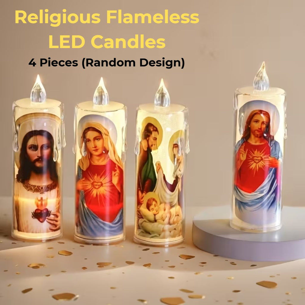 4pcs Religious Flameless LED Candles | Prayer Night Lights Candles | Safe & Silent | Random Design