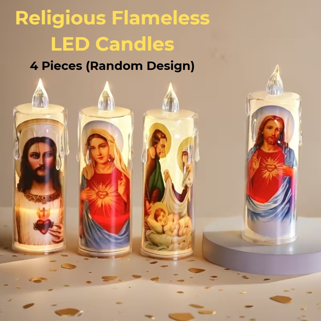 4pcs Religious Flameless LED Candles | Prayer Night Lights Candles | Safe & Silent | Random Design