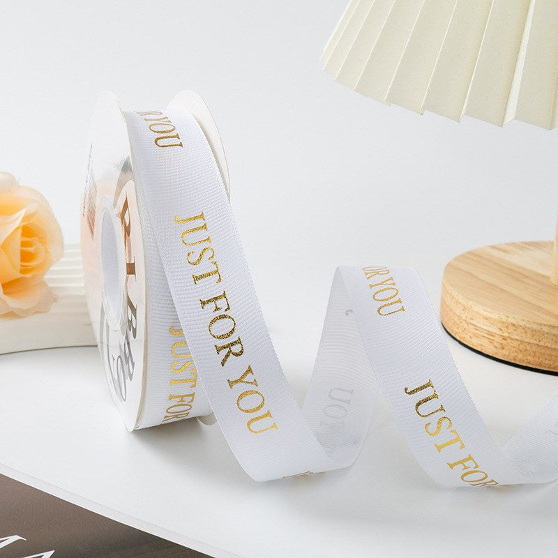 Gold Foil "JUST FOR YOU" Grosgrain Ribbon 2.5cm x 36 Yards - Ribbon for Gift Wrapping, Flower Bouque