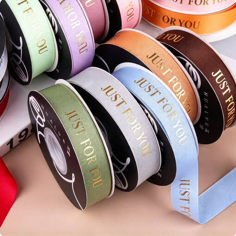 Gold Foil "JUST FOR YOU" Grosgrain Ribbon 2.5cm x 36 Yards - Ribbon for Gift Wrapping, Flower Bouque