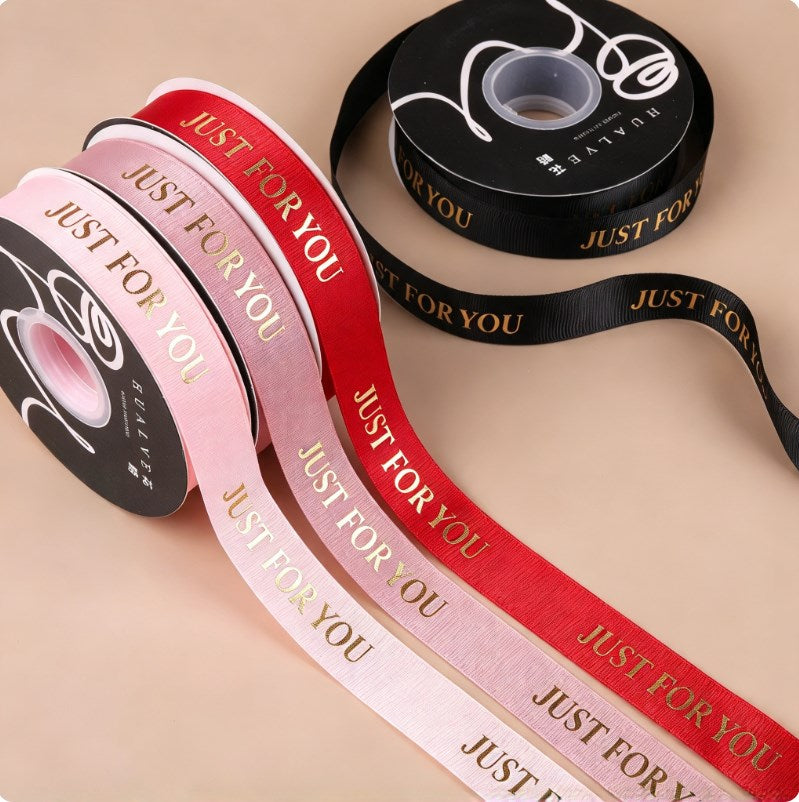 Gold Foil "JUST FOR YOU" Grosgrain Ribbon 2.5cm x 36 Yards - Ribbon for Gift Wrapping, Flower Bouque