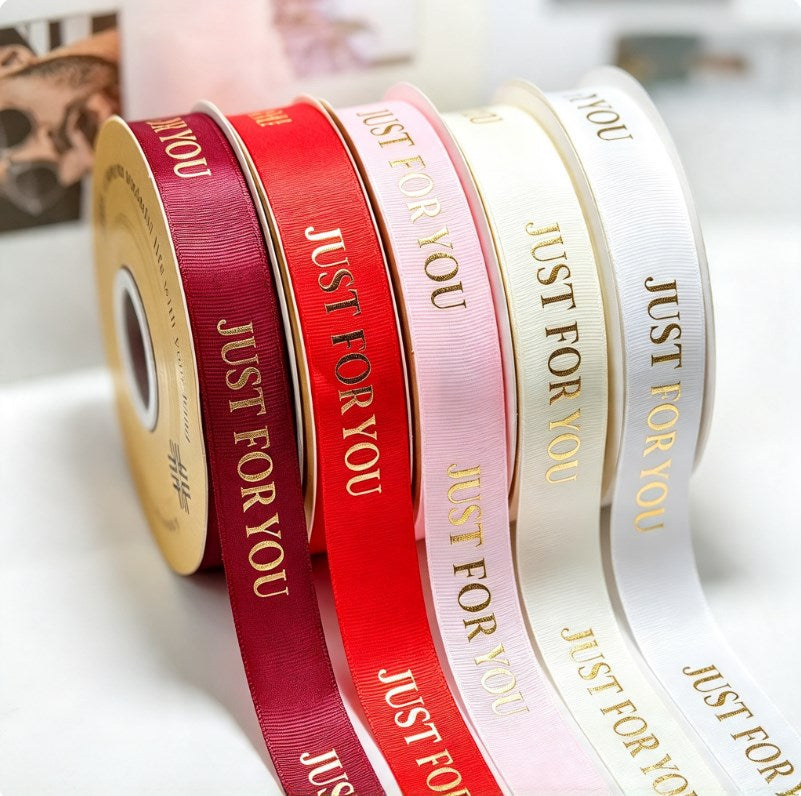 Gold Foil "JUST FOR YOU" Grosgrain Ribbon 2.5cm x 36 Yards - Ribbon for Gift Wrapping, Flower Bouque