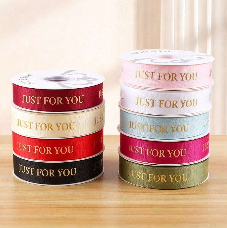 Gold Foil "JUST FOR YOU" Grosgrain Ribbon 2.5cm x 36 Yards - Ribbon for Gift Wrapping, Flower Bouque