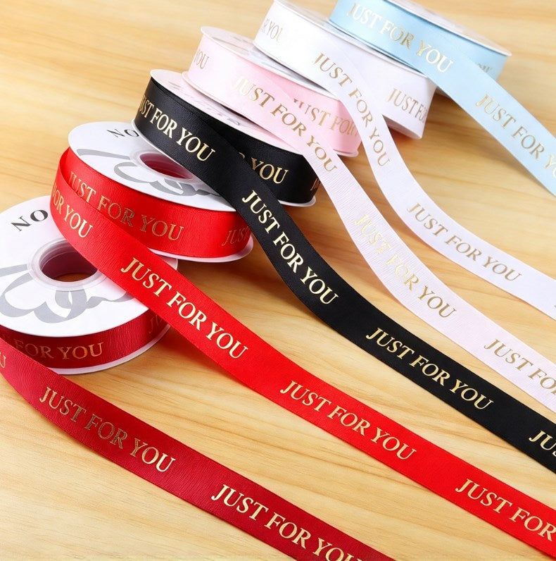 Gold Foil "JUST FOR YOU" Grosgrain Ribbon 2.5cm x 36 Yards - Ribbon for Gift Wrapping, Flower Bouque
