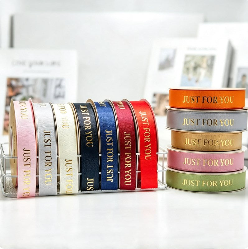Gold Foil "JUST FOR YOU" Grosgrain Ribbon 2.5cm x 36 Yards - Ribbon for Gift Wrapping, Flower Bouque