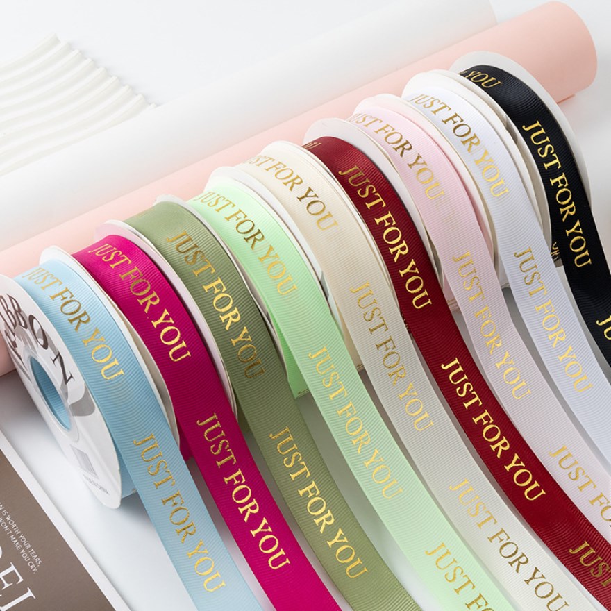 Gold Foil "JUST FOR YOU" Grosgrain Ribbon 2.5cm x 36 Yards - Ribbon for Gift Wrapping, Flower Bouque