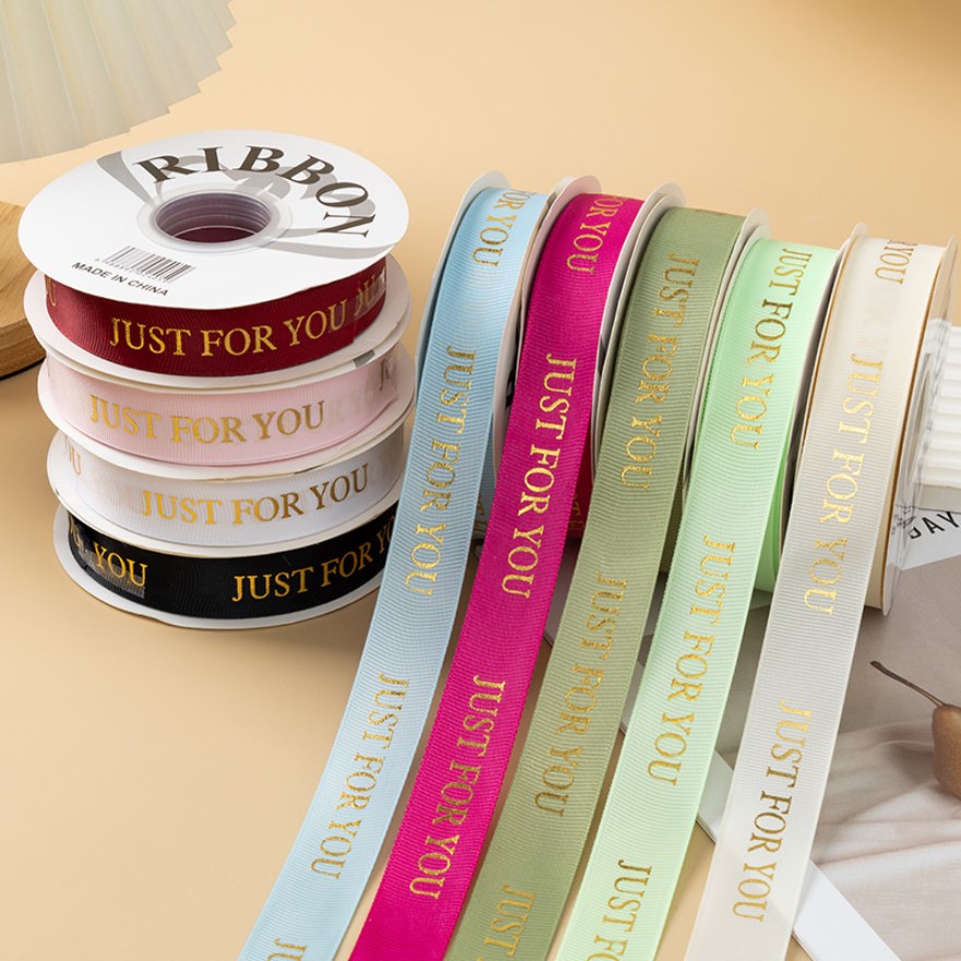 Gold Foil "JUST FOR YOU" Grosgrain Ribbon 2.5cm x 36 Yards - Ribbon for Gift Wrapping, Flower Bouque