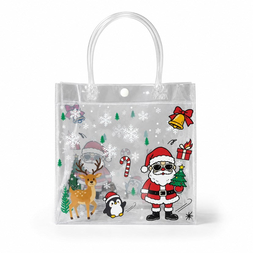 5pcs Christmas Halloween PVC Transparent Tote Bag Waterproof Cartoon Gift Bag Transparent