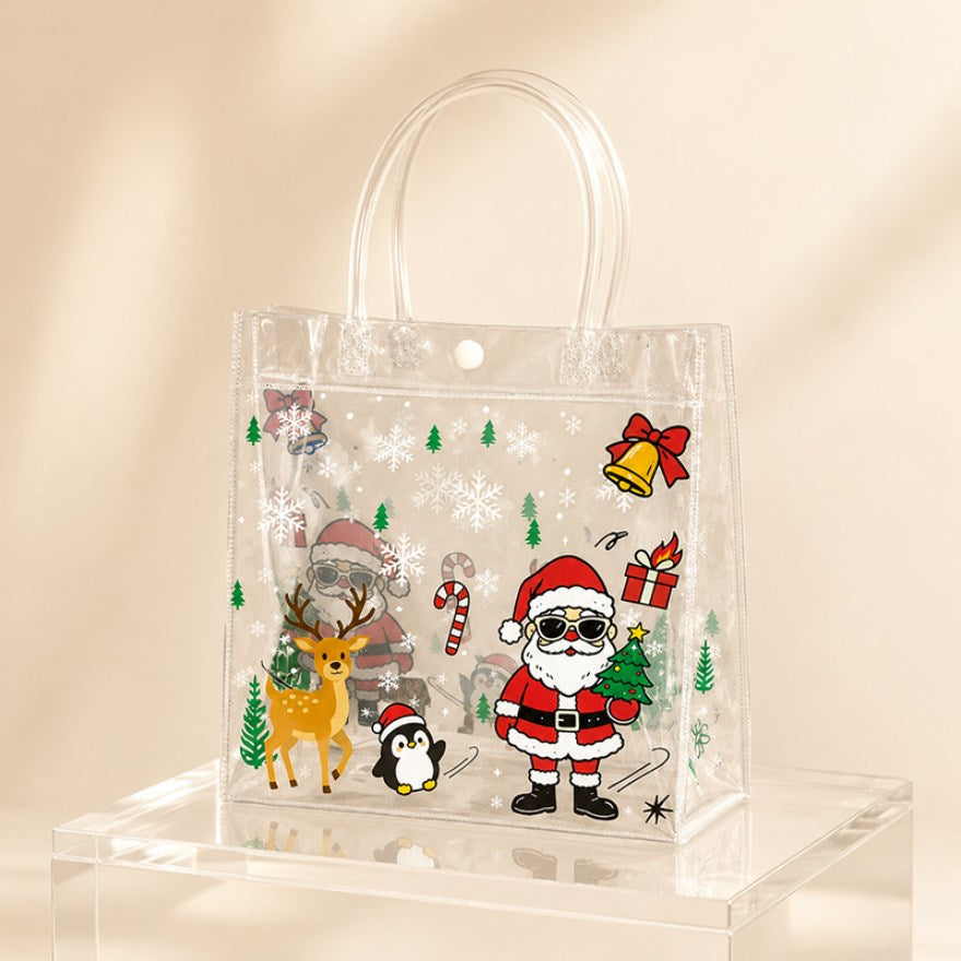 5pcs Christmas Halloween PVC Transparent Tote Bag Waterproof Cartoon Gift Bag Transparent