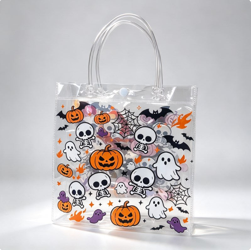 5pcs Christmas Halloween PVC Transparent Tote Bag Waterproof Cartoon Gift Bag Transparent