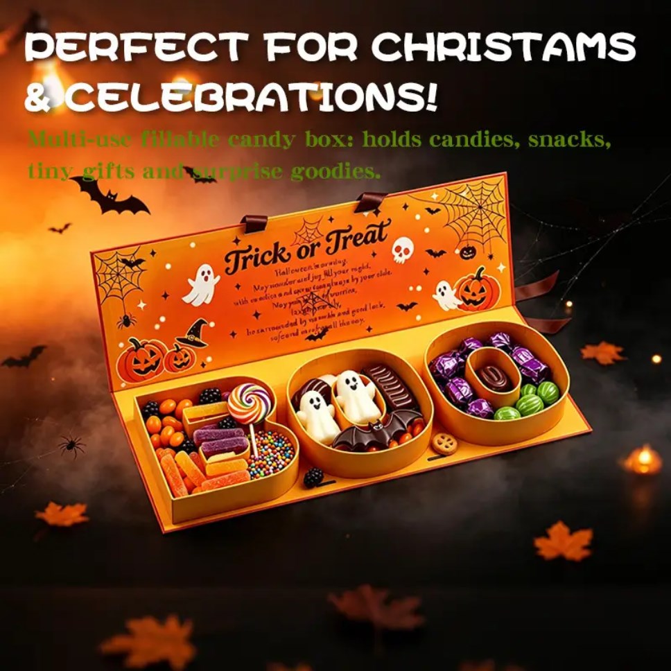 3D Pop Up Gift Box Halloween Christmas BOO JOY Treat Box Party Gift Packaging with Ribbon