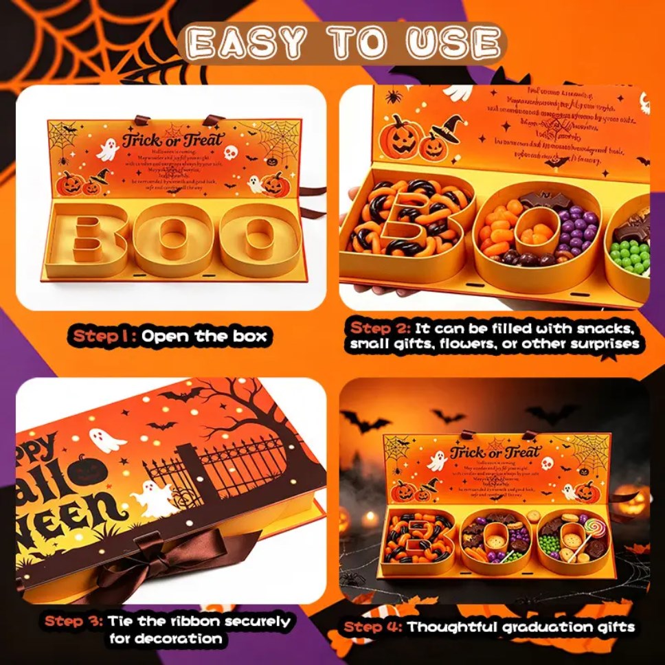 3D Pop Up Gift Box Halloween Christmas BOO JOY Treat Box Party Gift Packaging with Ribbon