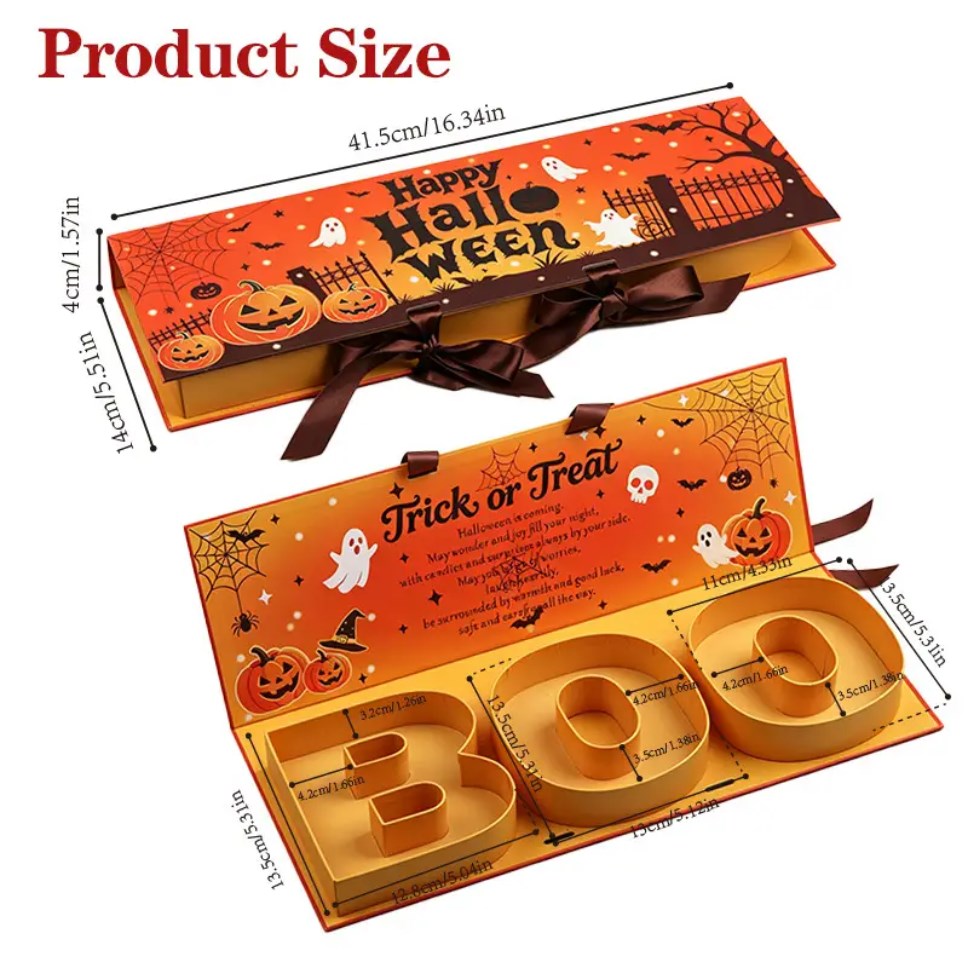 3D Pop Up Gift Box Halloween Christmas BOO JOY Treat Box Party Gift Packaging with Ribbon