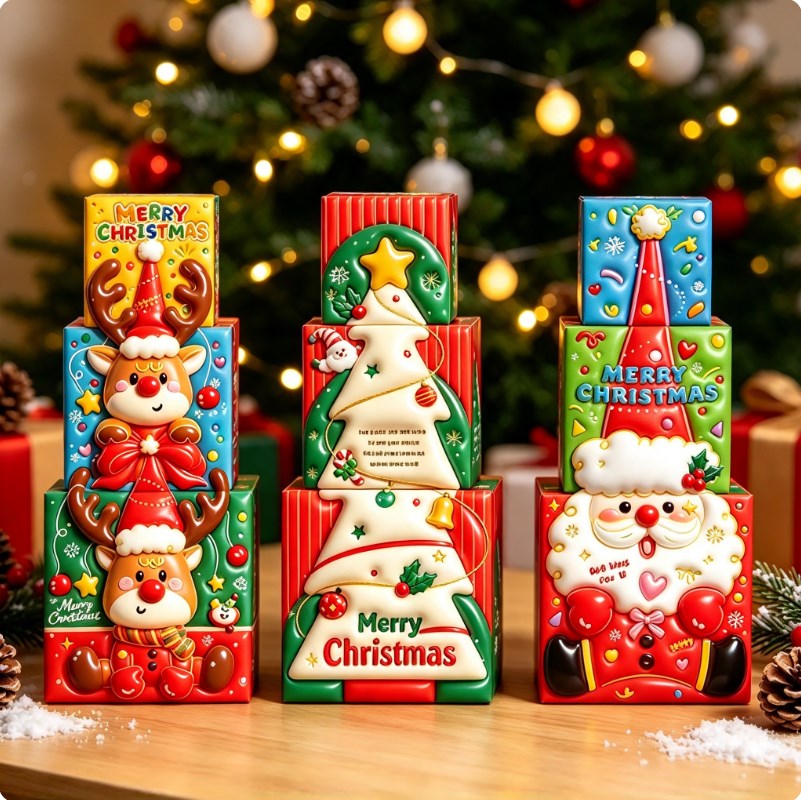 Christmas Square Gift Box Set Merry Christmas Holiday Gift Packaging Box Perfect for wrapping small