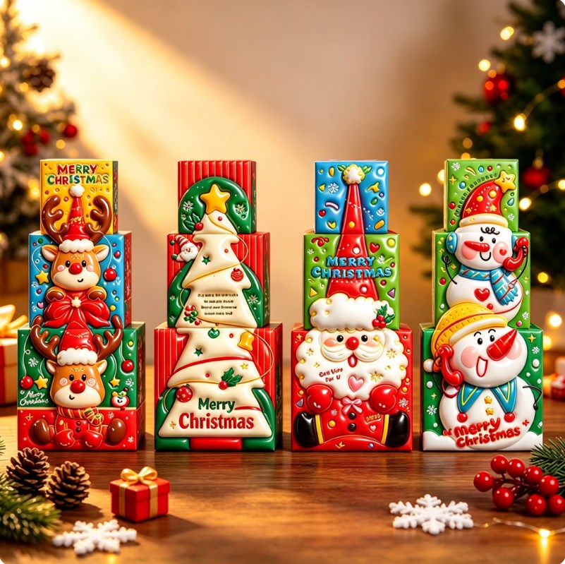 Christmas Square Gift Box Set Merry Christmas Holiday Gift Packaging Box Perfect for wrapping small