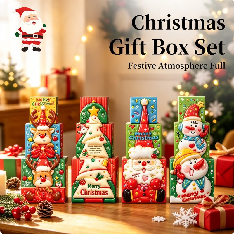 Christmas Square Gift Box Set Merry Christmas Holiday Gift Packaging Box Perfect for wrapping small