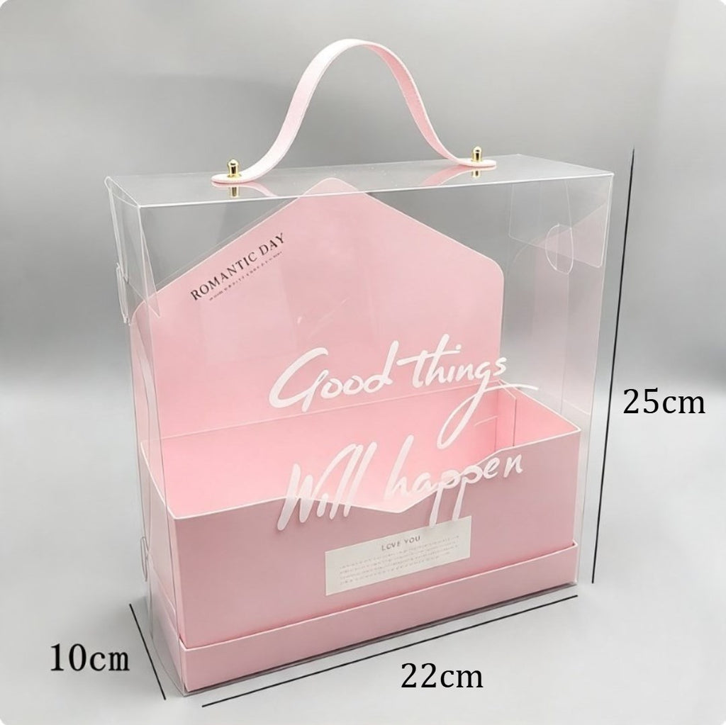 5PCS Flower Packaging Box Transparent Gift Box with Ribbon Handle | Pink Blue Bouquet Box