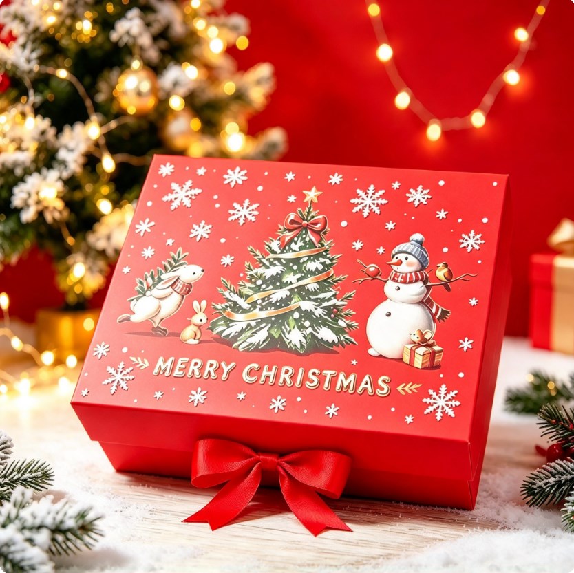 Christmas Magnetic Closure Gift Box with Ribbon - Presentation Box for Jewelry, Cosmetics ect.