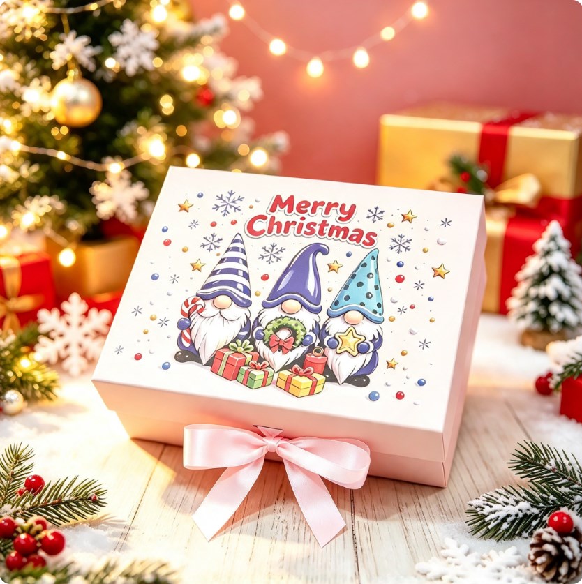 Christmas Magnetic Closure Gift Box with Ribbon - Presentation Box for Jewelry, Cosmetics ect.