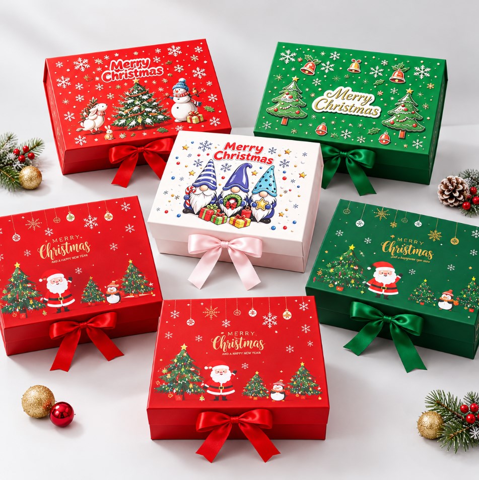 Christmas Magnetic Closure Gift Box with Ribbon - Presentation Box for Jewelry, Cosmetics ect.