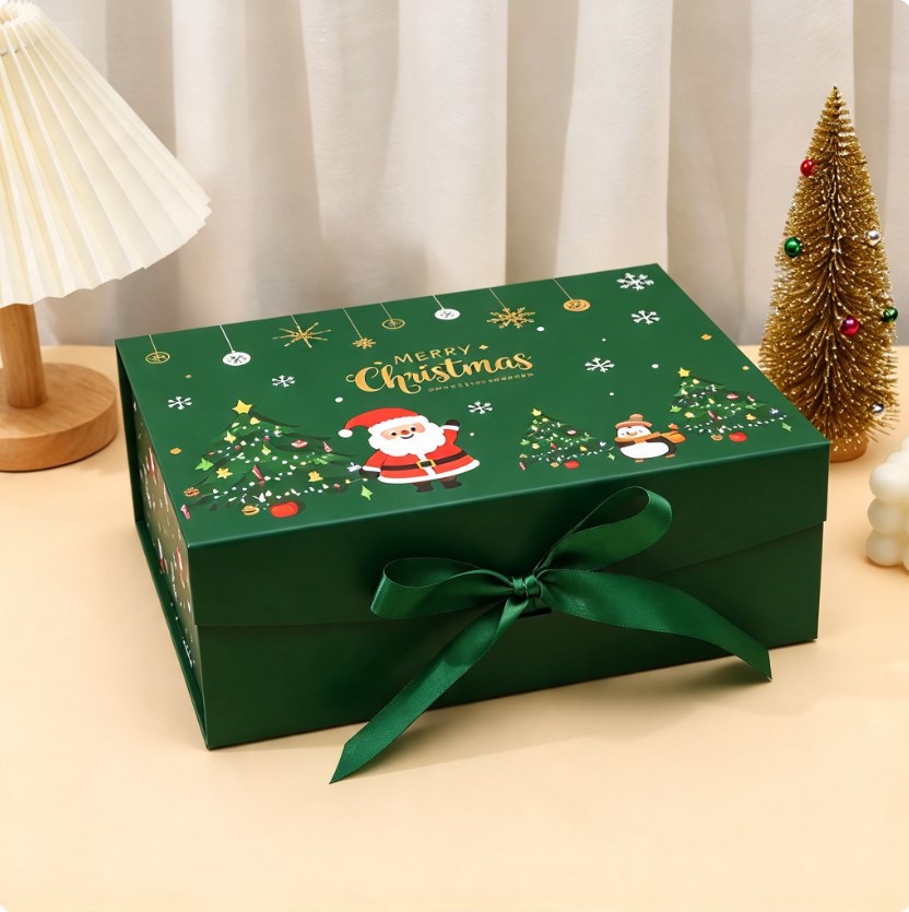 Christmas Magnetic Closure Gift Box with Ribbon - Presentation Box for Jewelry, Cosmetics ect.