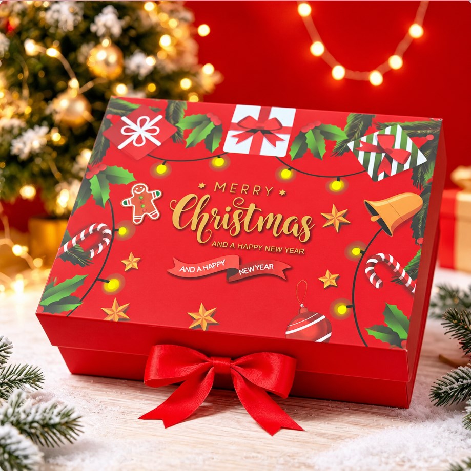 Christmas Magnetic Closure Gift Box with Ribbon - Presentation Box for Jewelry, Cosmetics ect.