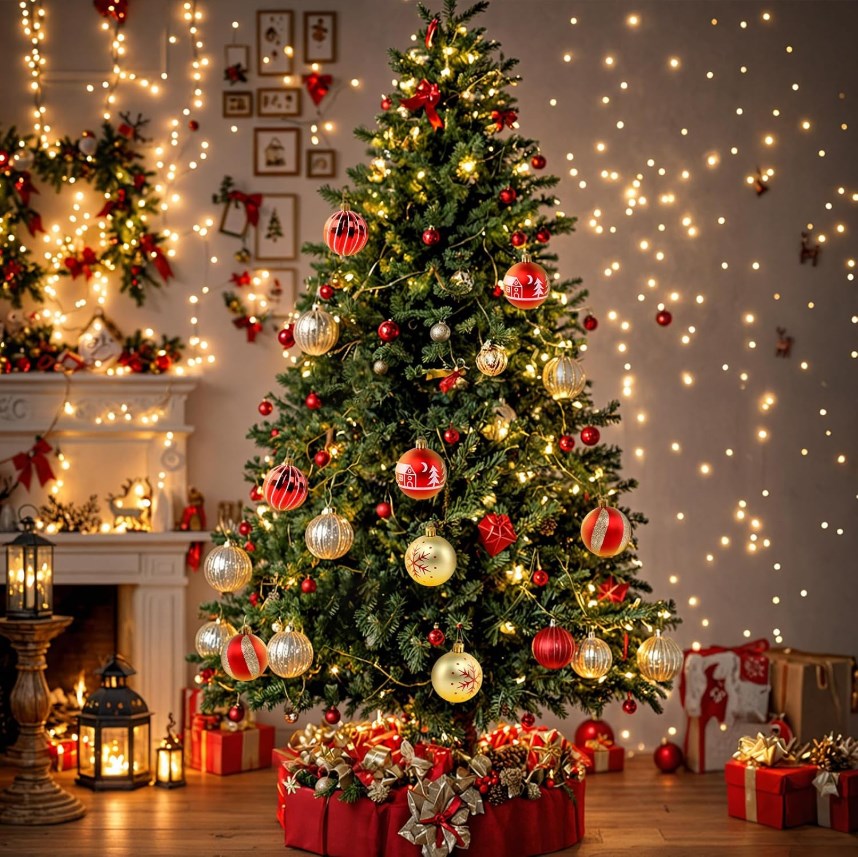 44PCS Christmas Balls Ornament Set Shatterproof Hanging Christmas Tree Decorations for Home Holiday