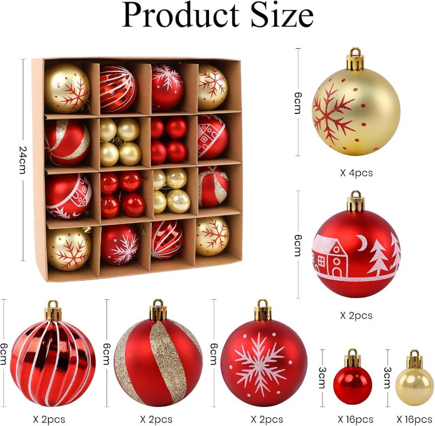 44PCS Christmas Balls Ornament Set Shatterproof Hanging Christmas Tree Decorations for Home Holiday