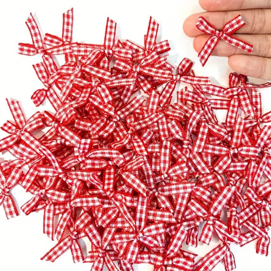 50pcs Mini Ribbon Bowknots Solid Plaid Decorative Bows for Gift Wrapping Crafts DIY Birthday Party