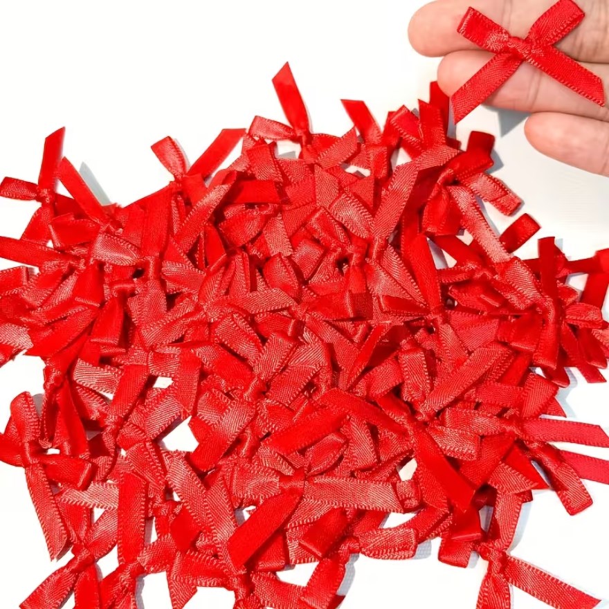50pcs Mini Ribbon Bowknots Solid Plaid Decorative Bows for Gift Wrapping Crafts DIY Birthday Party