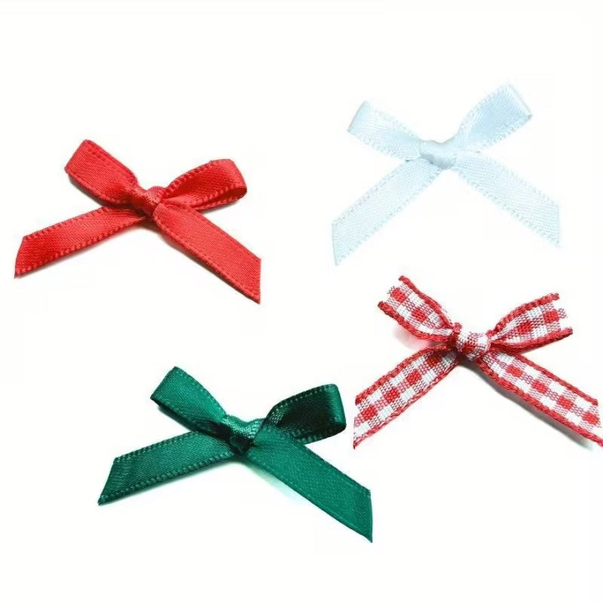 50pcs Mini Ribbon Bowknots Solid Plaid Decorative Bows for Gift Wrapping Crafts DIY Birthday Party