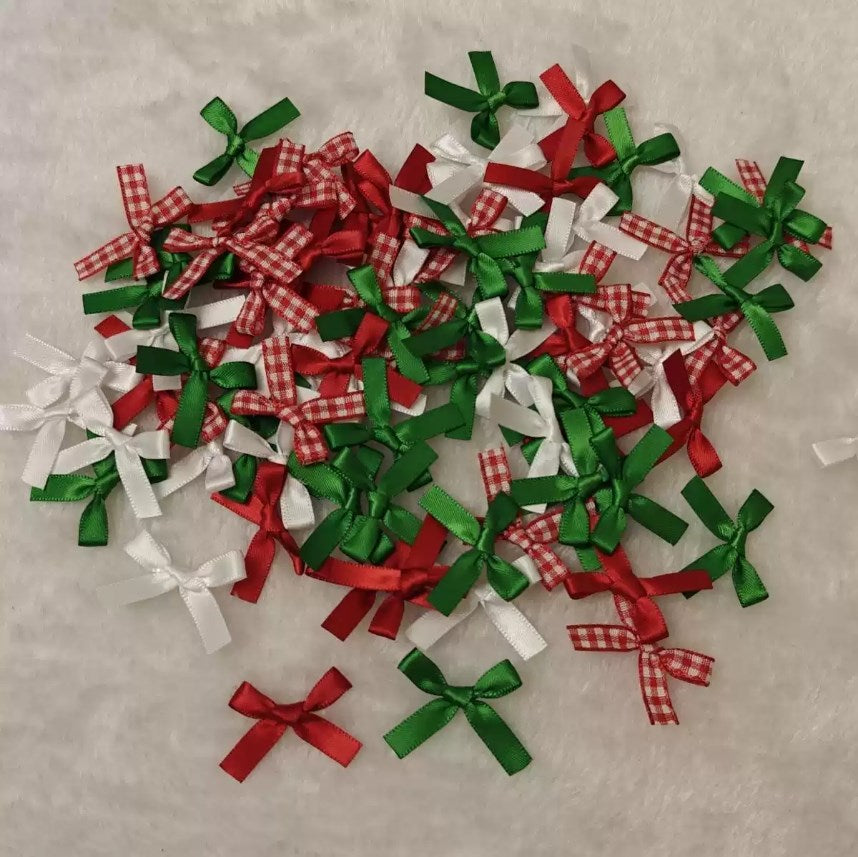 50pcs Mini Ribbon Bowknots Solid Plaid Decorative Bows for Gift Wrapping Crafts DIY Birthday Party