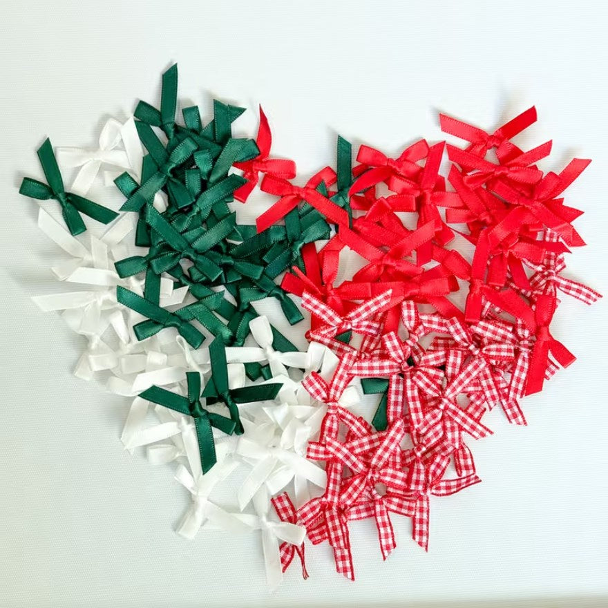 50pcs Mini Ribbon Bowknots Solid Plaid Decorative Bows for Gift Wrapping Crafts DIY Birthday Party