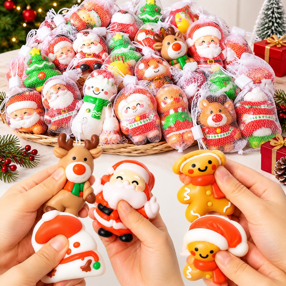 1pc Random Christmas Squishy Toy | Cute Santa, Reindeer & Snowman Stress Relief Toy