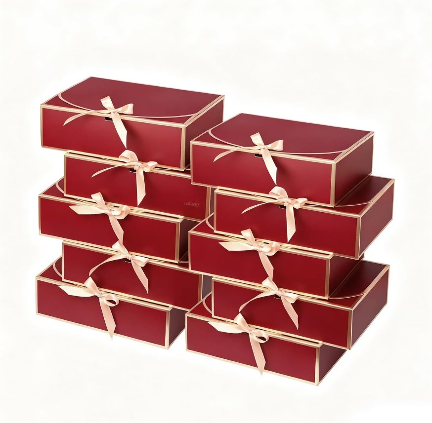 10pcs | Clamshell Luxury Gift Box | Gold Edge with Satin Ribbon Bow | Flip Top Jewelry Packaging Box