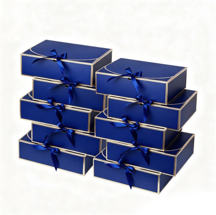10pcs | Clamshell Luxury Gift Box | Gold Edge with Satin Ribbon Bow | Flip Top Jewelry Packaging Box