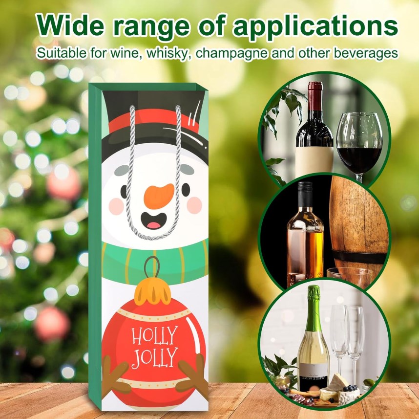 4PCS Christmas Wine Bottle Gift Bags with Handles – Holiday Wine Packaging Bags, 4 Designs