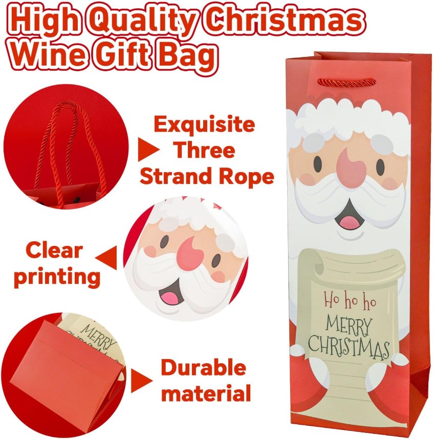 4PCS Christmas Wine Bottle Gift Bags with Handles – Holiday Wine Packaging Bags, 4 Designs
