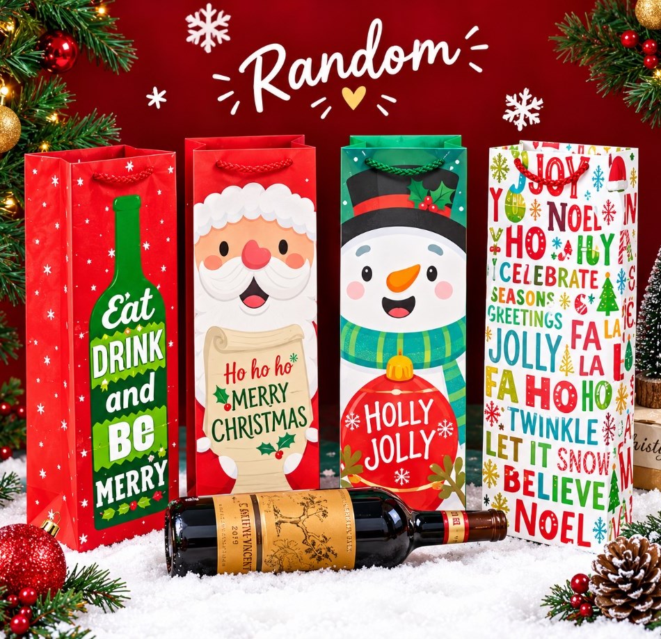 4PCS Christmas Wine Bottle Gift Bags with Handles – Holiday Wine Packaging Bags, 4 Designs
