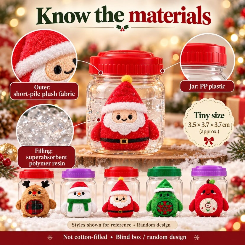 Christmas Magic Shake Jar Blind Box Toy – Mini Plush Surprise Water Reveal Holiday Gift