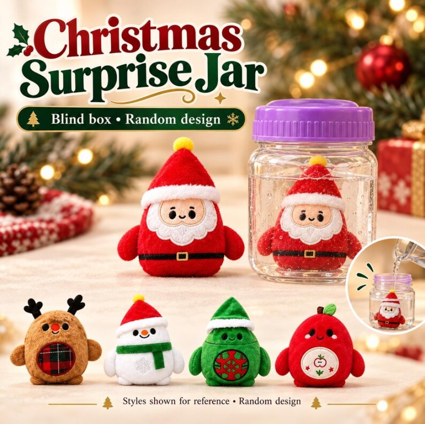 Christmas Magic Shake Jar Blind Box Toy – Mini Plush Surprise Water Reveal Holiday Gift