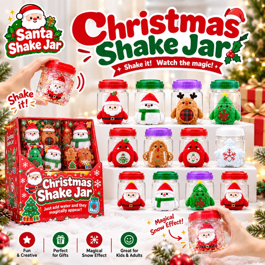 Christmas Magic Shake Jar Blind Box Toy – Mini Plush Surprise Water Reveal Holiday Gift