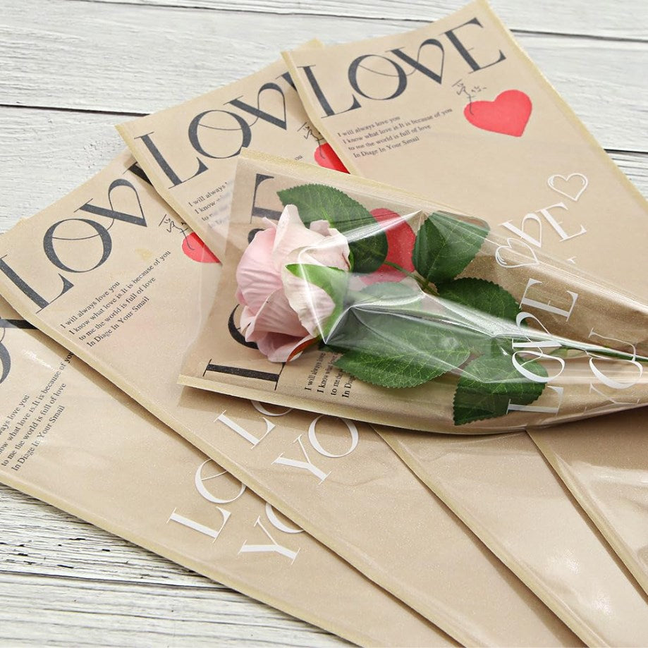 20pcs LOVE Single Rose Flower Packaging Bag Gift Wrapping Paper Valentine's Day,anniversar