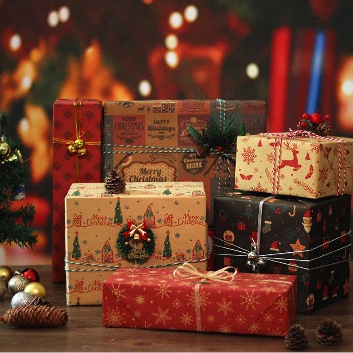 5 Sheets/roll CHRISTMAS Kraft Gift Wrapper Christmas Gift Present Paper Gift paper