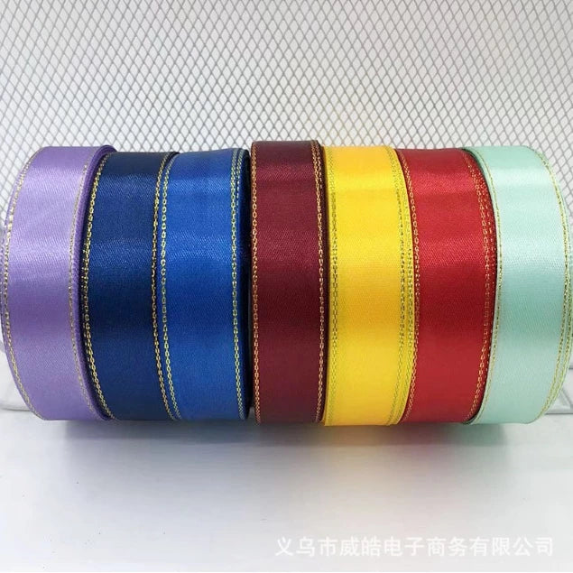 25 Yards/ 2cm High Quality Gold Edge Satin Ribbons Gift Christmas Decoration Packaging