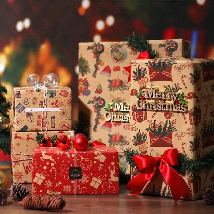 5 Sheets/roll CHRISTMAS Kraft Gift Wrapper Christmas Gift Present Paper Gift paper
