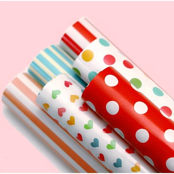 (5pcs) Glossy coated paper red polka dot striped peach heart Bright film wrapping paper