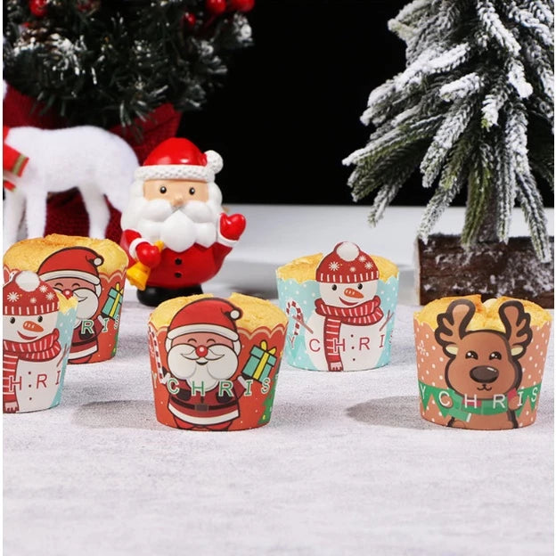 50pcs | Christmas Cupcake Paper Cup Oilproof Cupcake Liner Muffin Baking Cup Tray