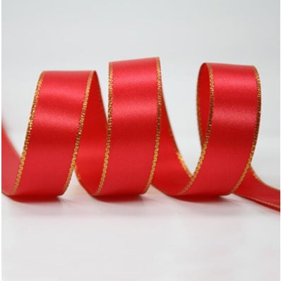 25yards|2.5cm High Quality Double Face Satin Gold Edge Satin Ribbon Gift Packaging Ribbon