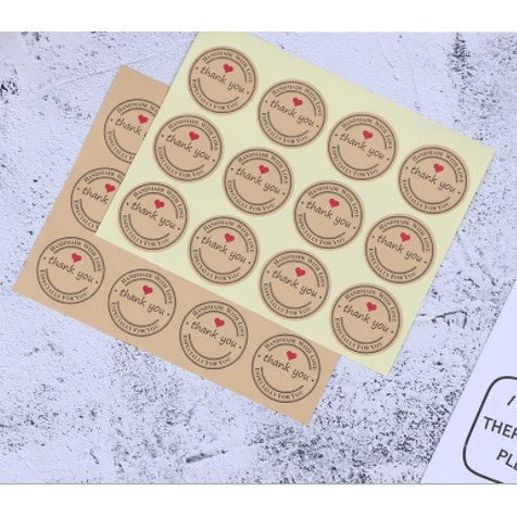 (20 Sheets) Handmade stickers Thankyou / Hand Made Sticker Round, Rectangle